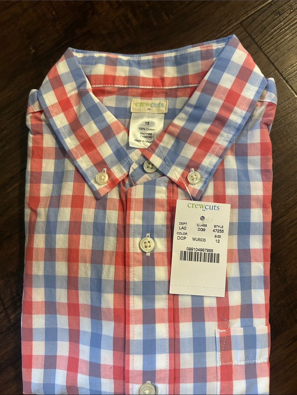 J Crew Crewcuts Red & Blue Plaid flex Patterned Washed Button-Down Shirt